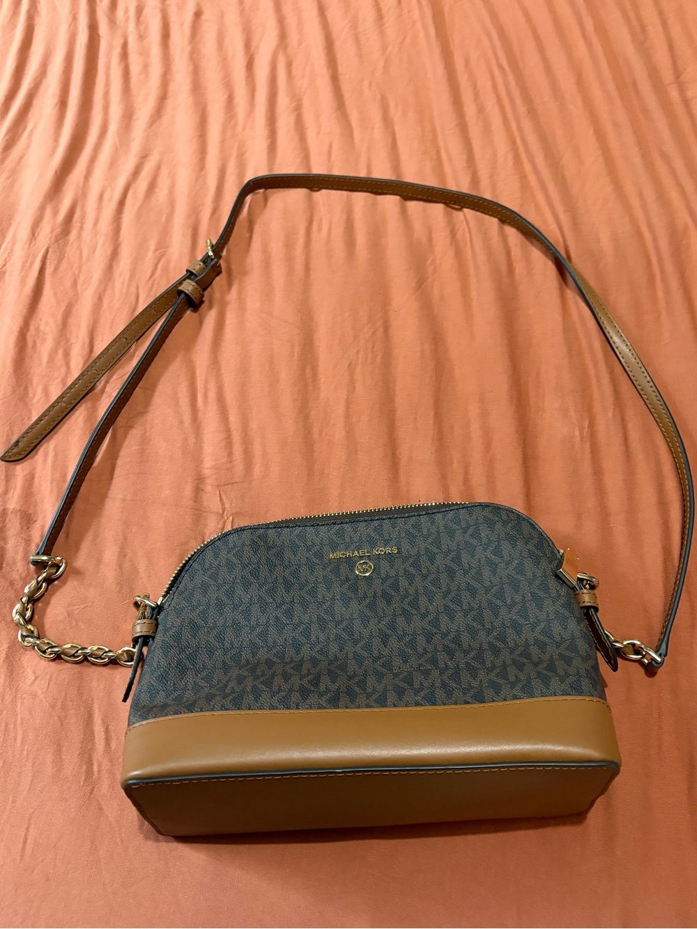 Michael Kors Brown and Tan Signature Dome Crossbody